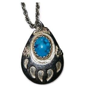 Sterling Silver 12K Black Hills Gold Navajo Bear Paw Necklace Turquoise ROC
